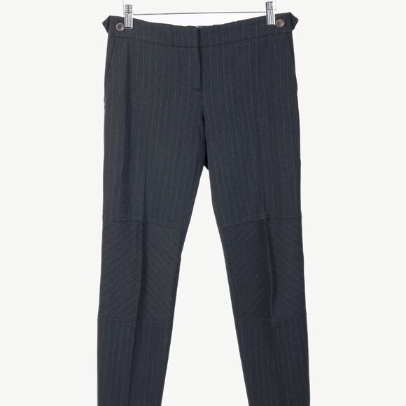 Brunello Cucinelli Grey Wool-Blend Pinstripe Knee-Detail Trousers - Picture 1 of 14